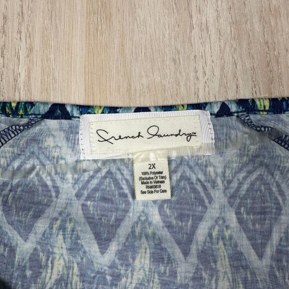 NWT French Laundry Cristel Blue Combo Cold Shoulder Necklace Top Blouse 2X - Picture 11 of 16